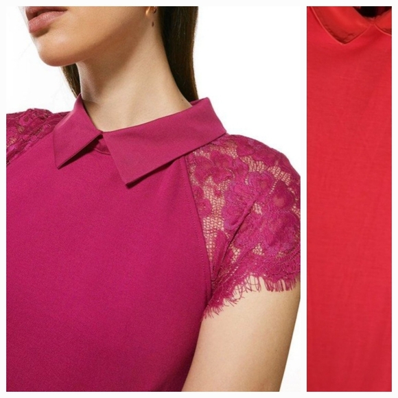 Karen Millen Collard Lace Panel Jersey Top - Picture 1 of 16